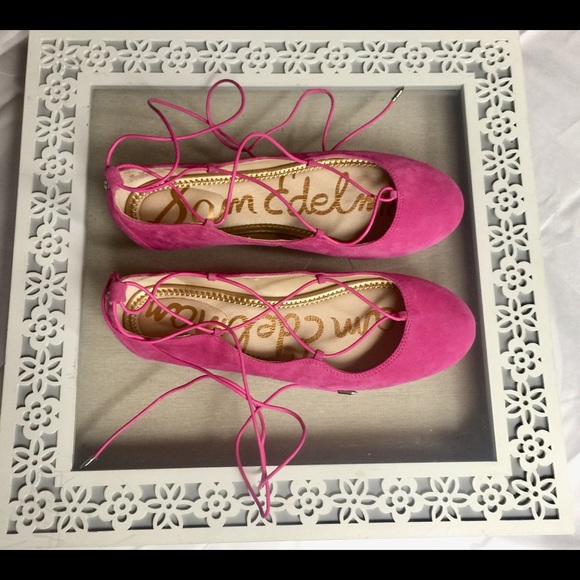 SAM EDELMAN PINK LACE UP SWEADE SHOES SIZE 8 - Picture 6 of 14